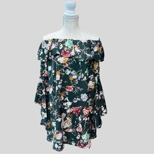 Deep Green Floral Off Shoulder Top